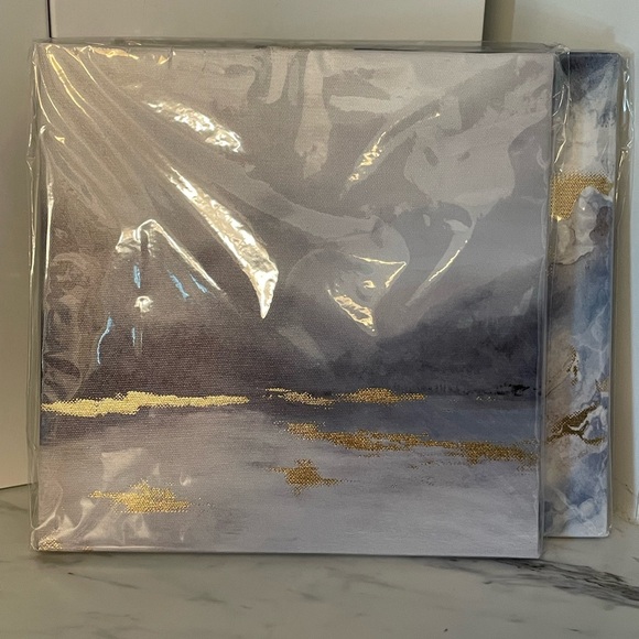 Blue and Gray Art Decor Prints (Set of 2) 8x8 with Painted Gold Metallic Accent - Picture 5 of 6